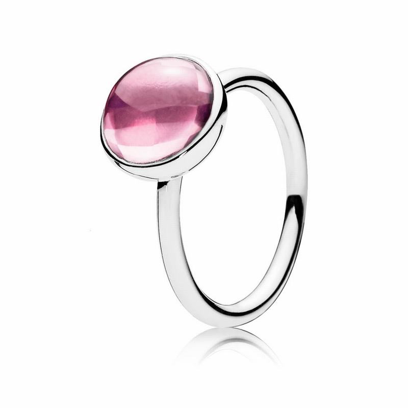 Pandora Poetic Droplet Stackable Ring Ireland - Sterling Silver/Pink/Cubic Zirconia - 184596FNH